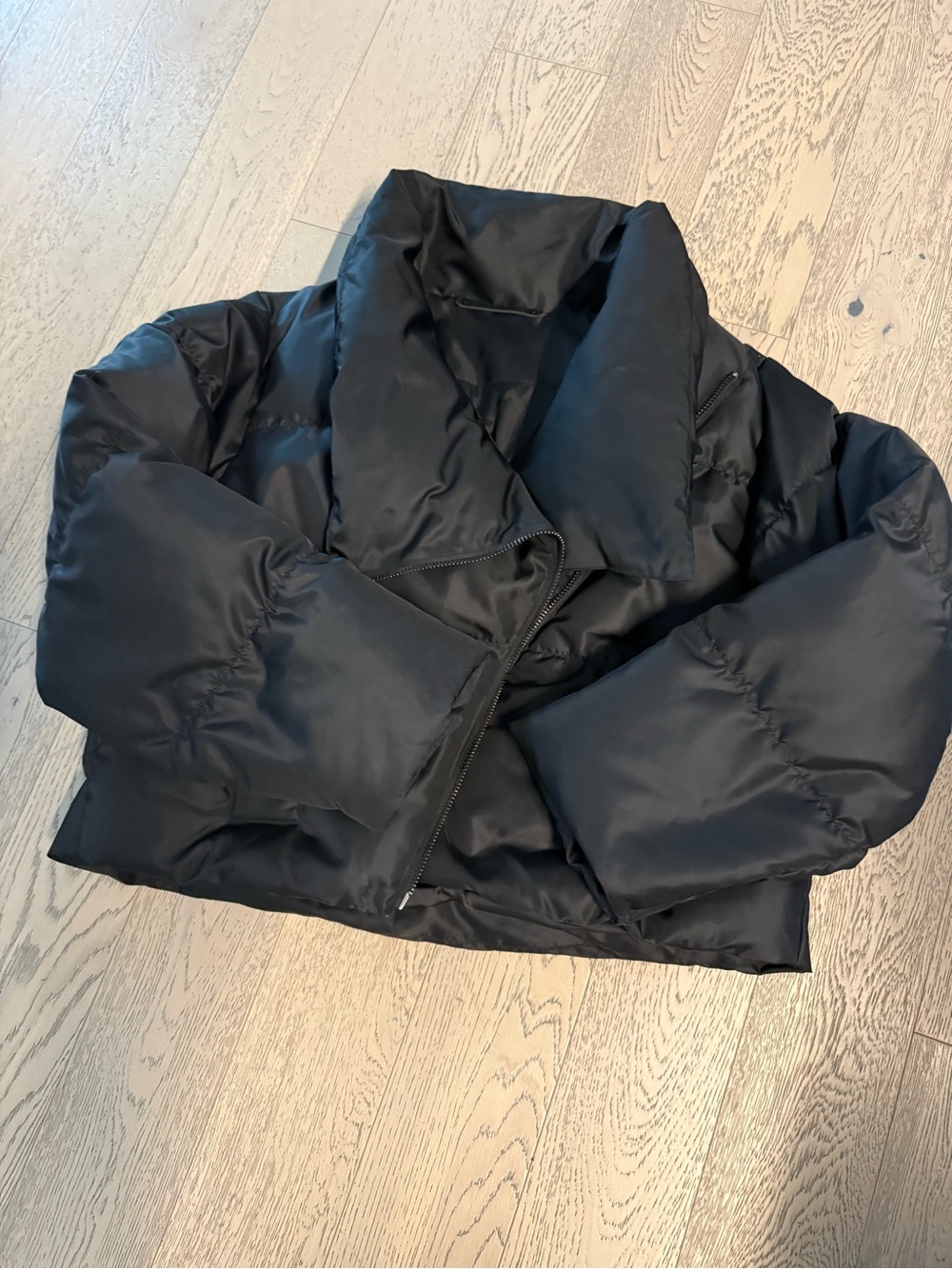 AllSaints Black Cropped Puffer Jacket with High Collar